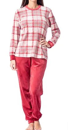 Egatex pyjama velours rouge à carreaux du S au 3XL